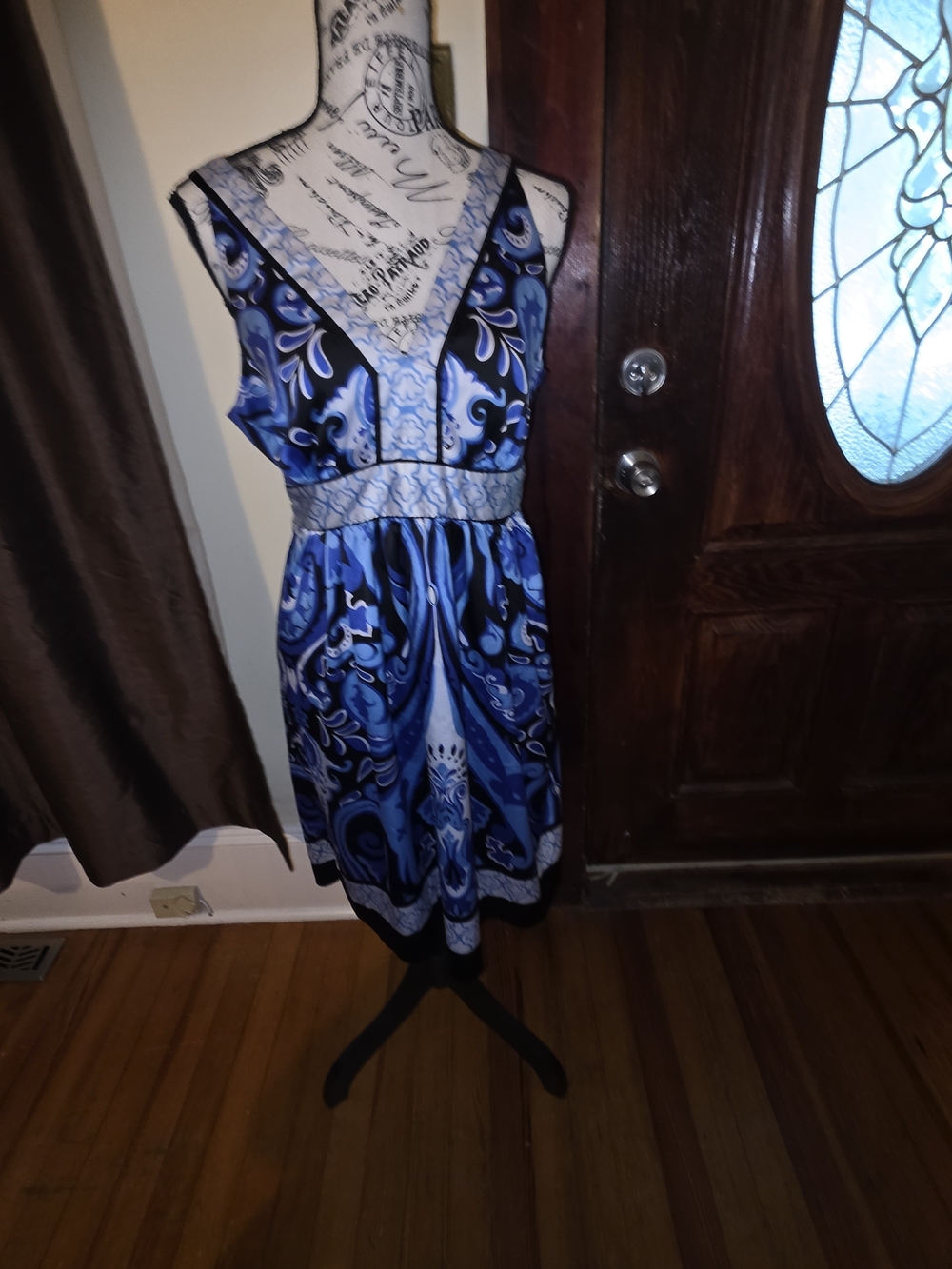 Beige by eci Blue Printed V-Neck Midi Dress
